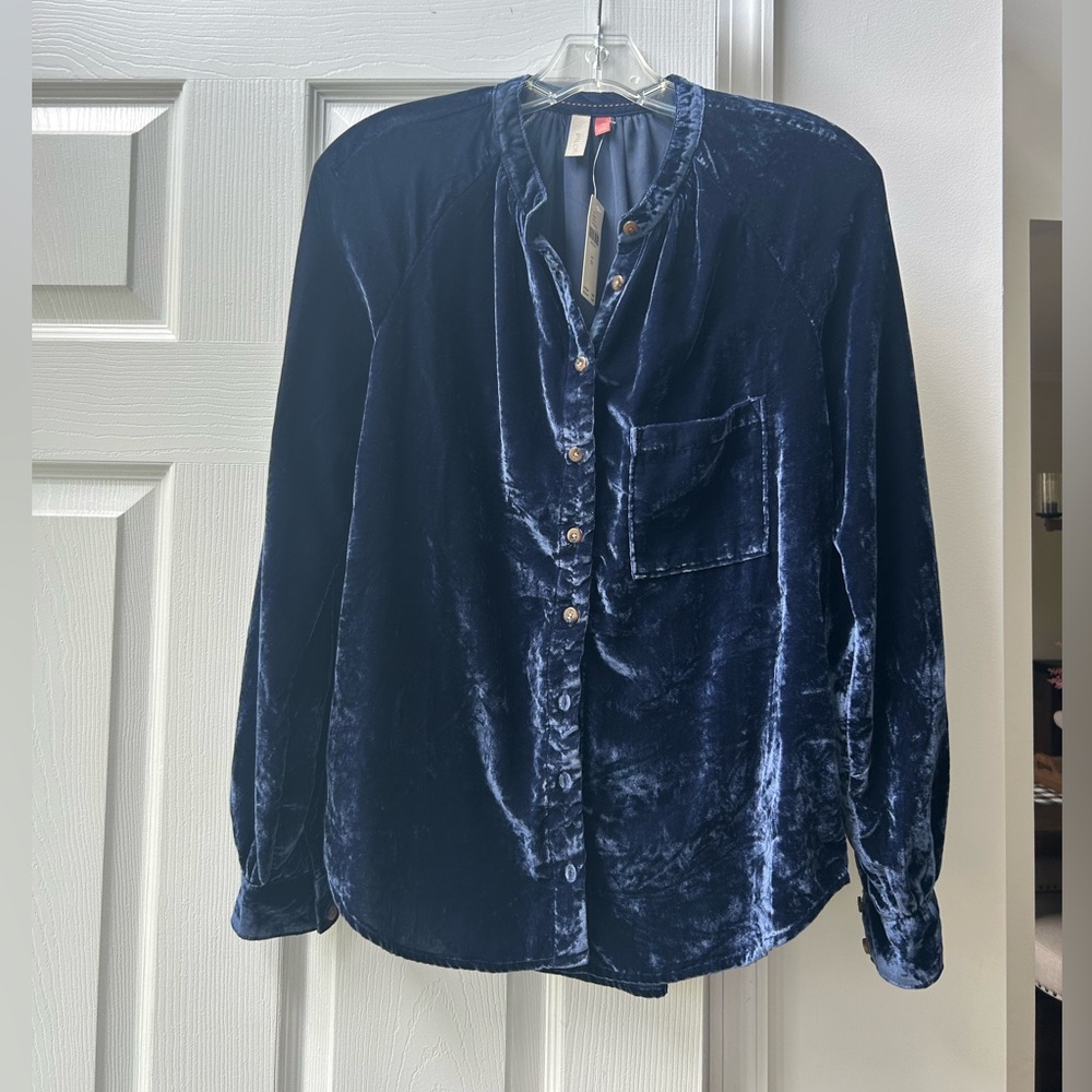 Anthropologie Navy Velvet Top